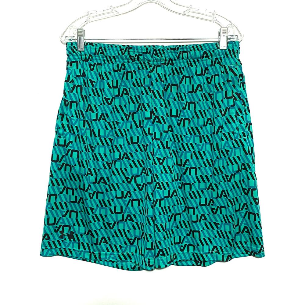 Under Armour Athletic Shorts Mens L Green UA Tech Print All Over Logo Athleisure